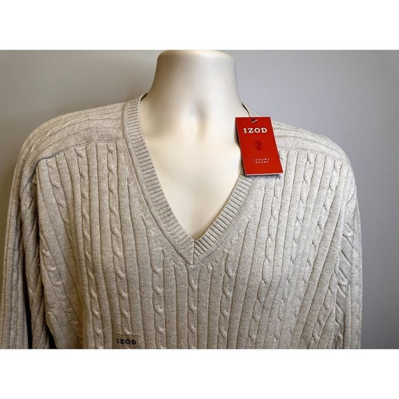 Izod 100% Cotton Beige V-Neck Cable Knit Sweater, NWT, Mens XL, $65 Retail - Picture 6 of 14